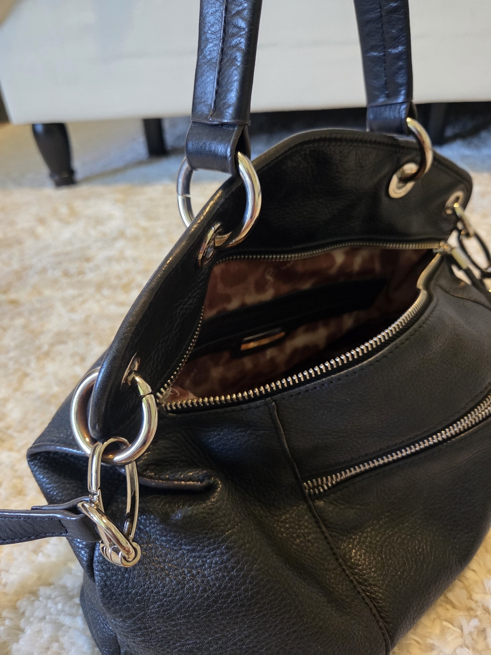b. makowsky Black Leather Dual-Zip Crossbody Tote - Picture 9 of 16